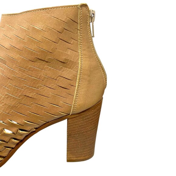 Piampiani Tan Laser Cut Leather Open Toe Booties - Picture 7 of 12